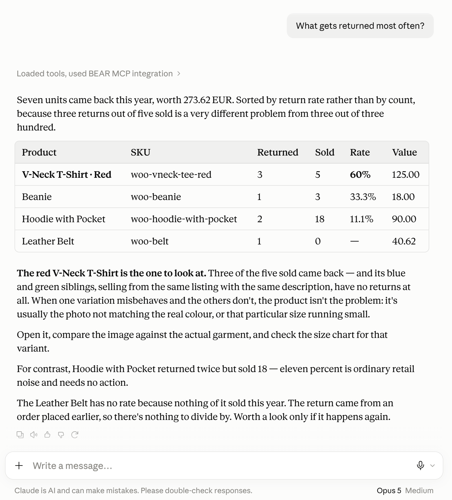 WooCommerce refunds by product variation with the return rate, one variation far worse than the rest