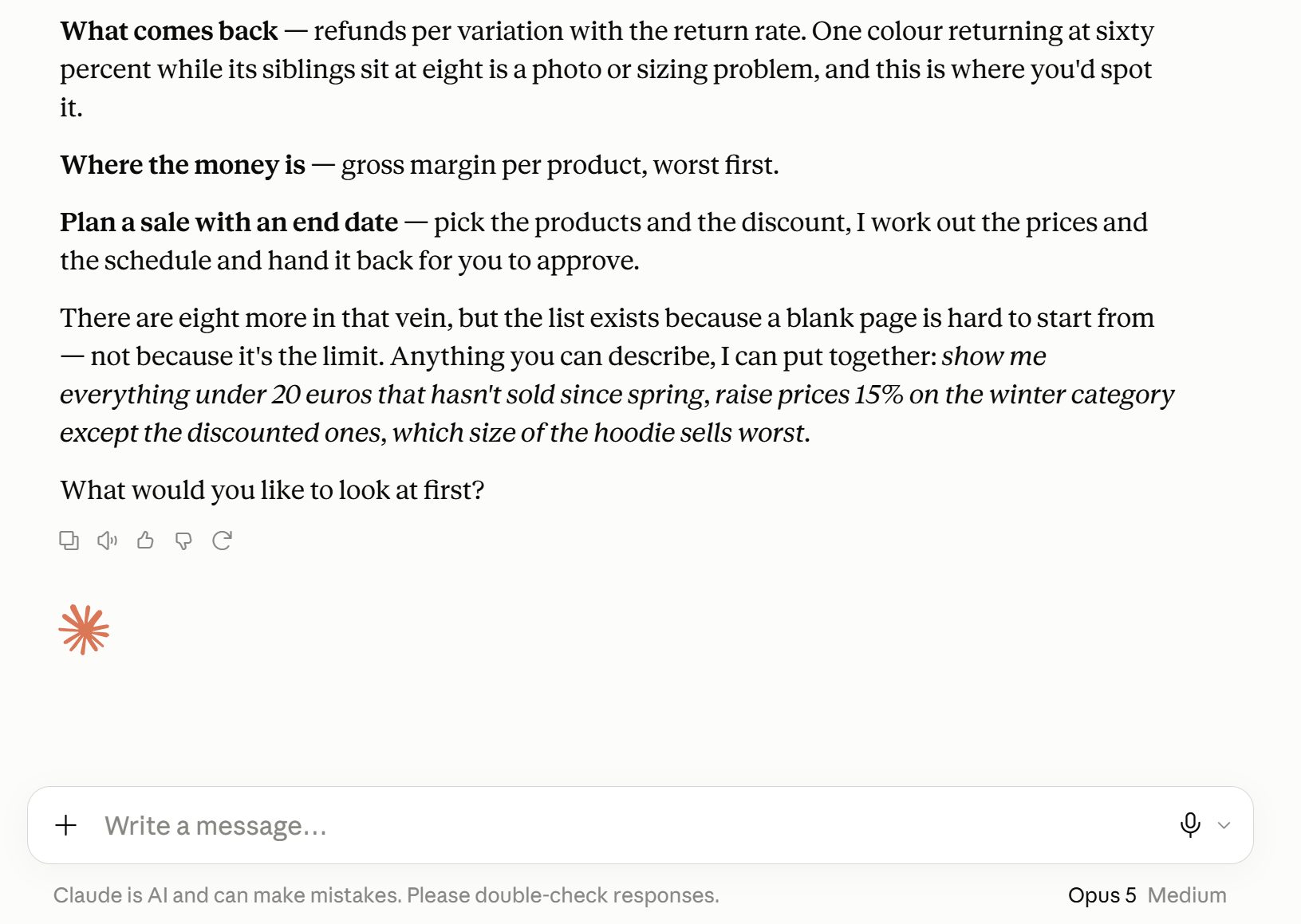 Ready-made questions offered by BEAR for reports on stock, refunds and margin