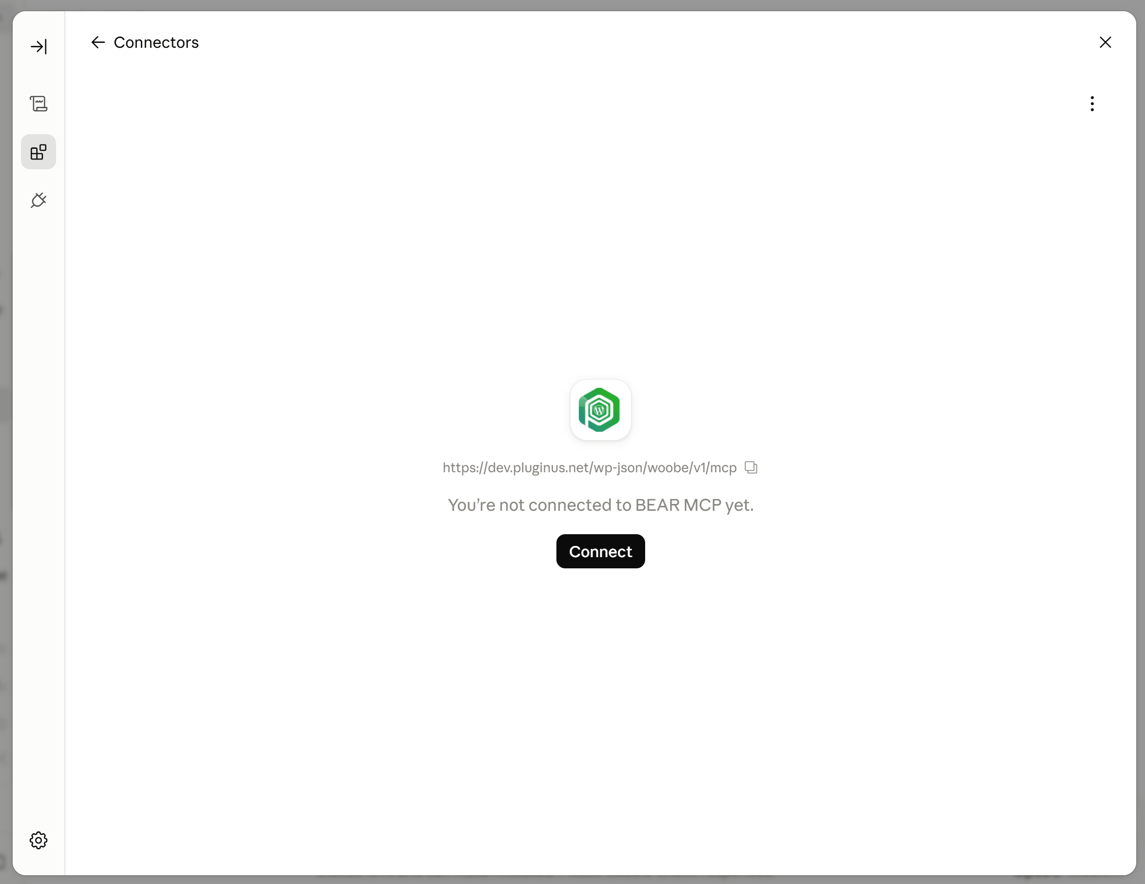 Choosing None under Authentication for a WooCommerce MCP server that uses an API key